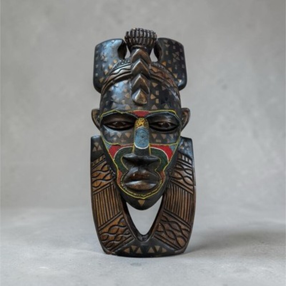 Handmade African Beaded Wooden Mask Decorative Multicolor Carved Art